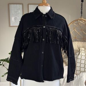 Zara Black Denim Fringe Embellished Western Shacket XS